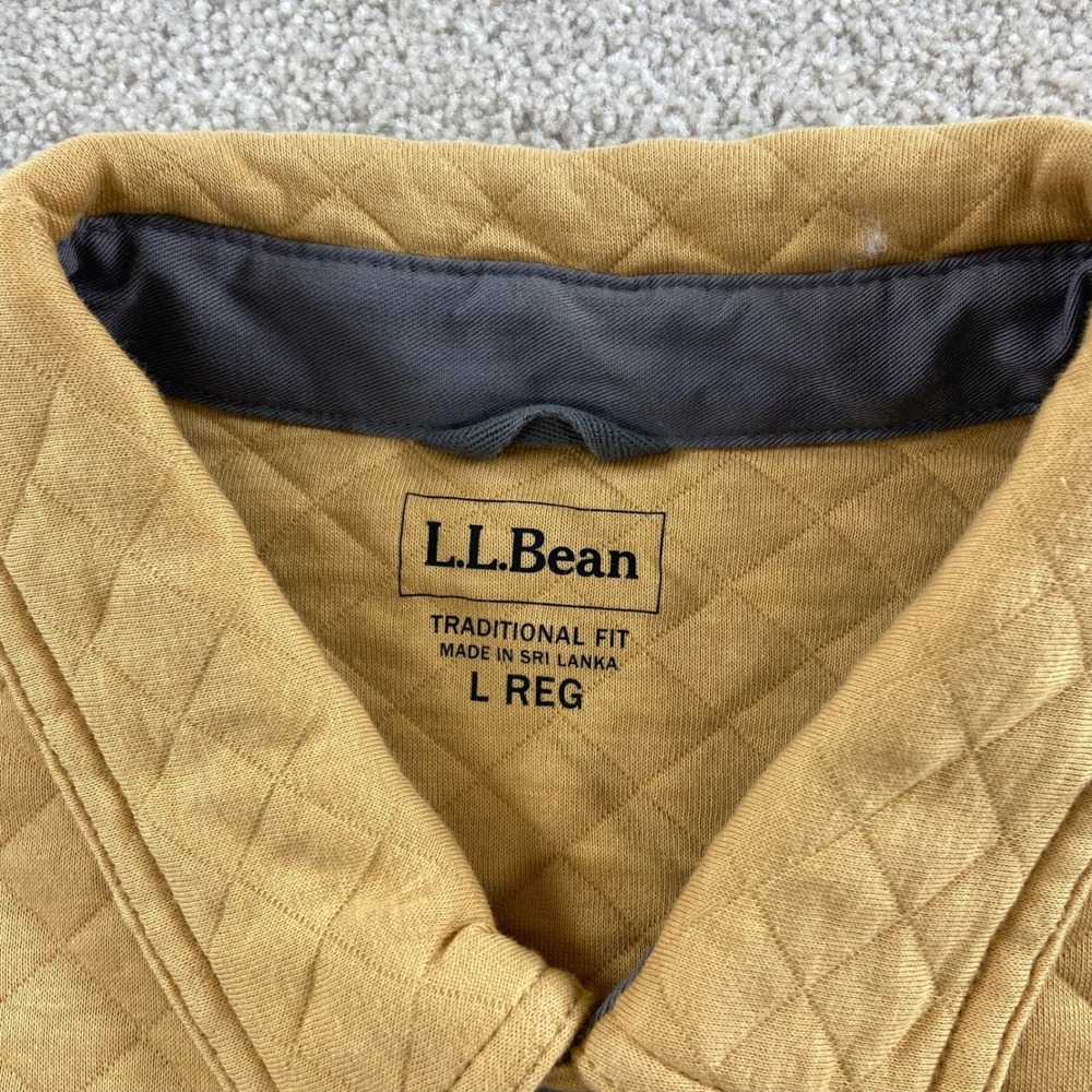 LL Bean Quilted Shirt Jacket Mens Large Mustard Yellow Snap Traditional Fit - Picture 6 of 10